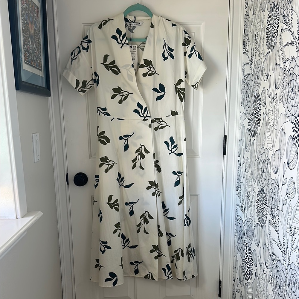 Zara Floral Wrap Dress in White and Green
